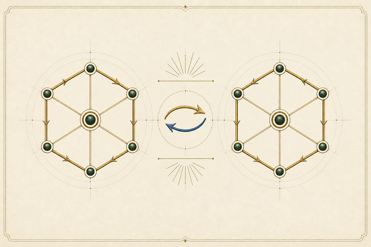 A non-root-reaching directed orbit inside the wheel repeats and closes into a highlighted cycle.